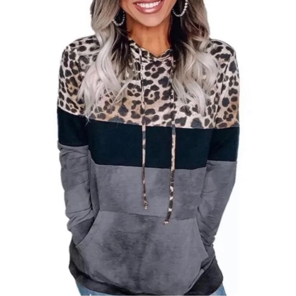 Leopard Marbled Hoodie Sweatshirt Size Medium